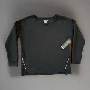NWT Daisy Fuentes Fit Ribbed Pullover With Side Zippers Black Womens Large